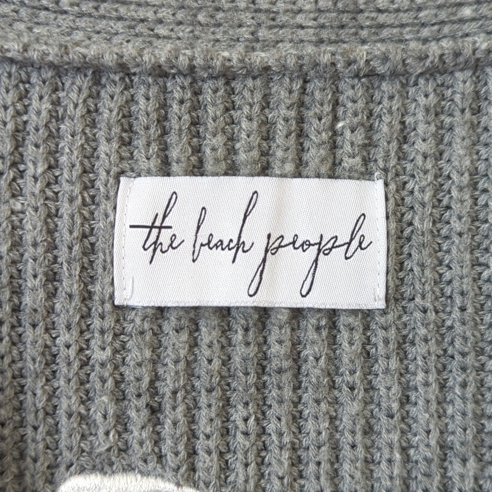 The Beach People The Twin Palms Ribbed Knit Open Front Cardigan Sweater Gray M/L - Picture 4 of 14